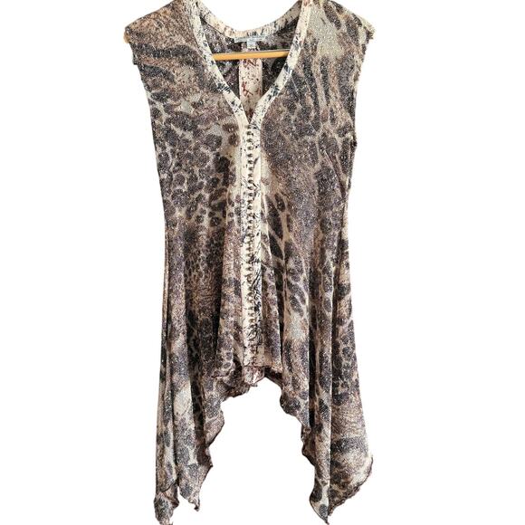 ALBERTO MAKALI Women Leopard Print Open Knit Nubby Tunic Top Handkerchief Medium - Picture 1 of 6